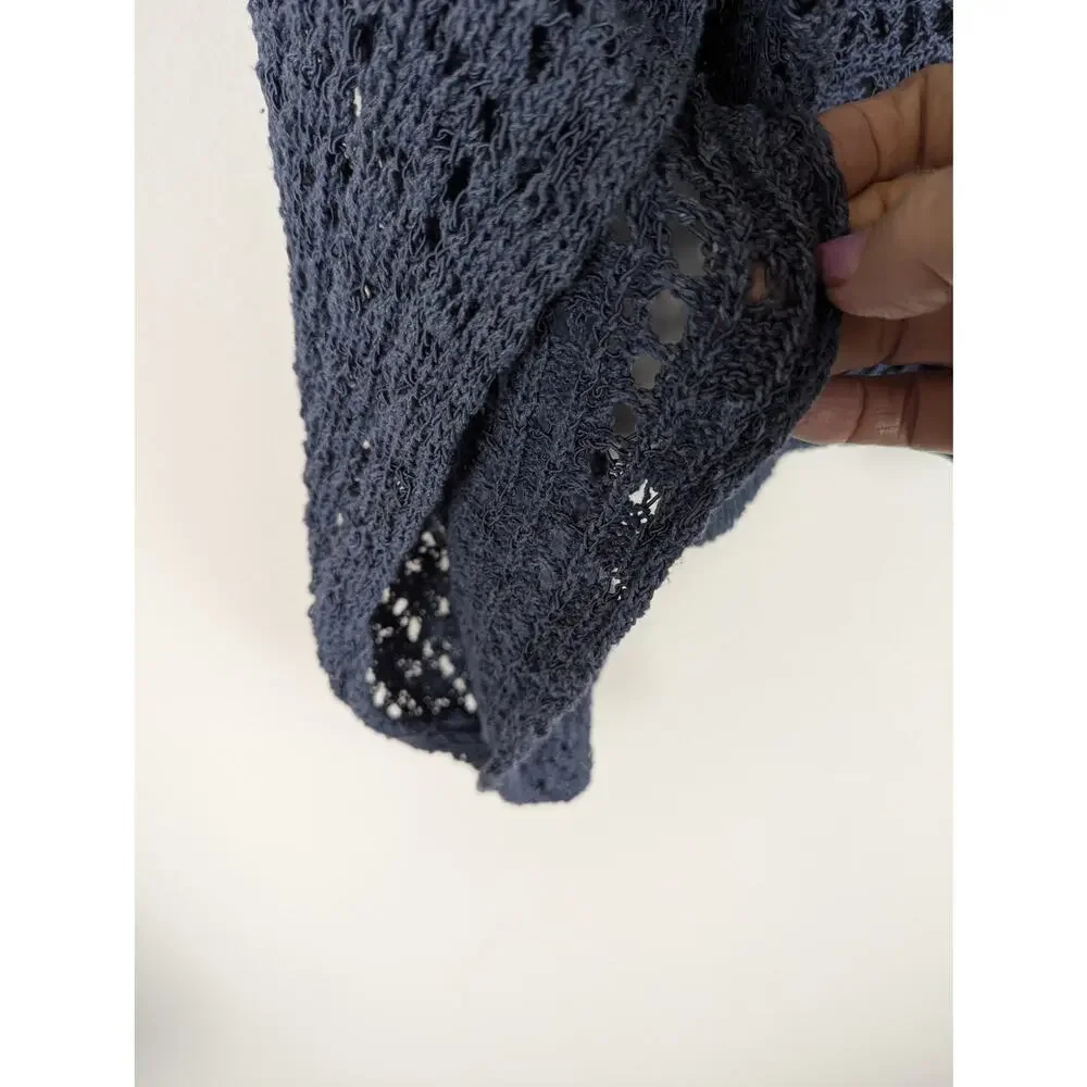 ZARA Open Knit Cropped Batwing Sweater Slate Blue Boho Size S Dolman Sleeve boho
